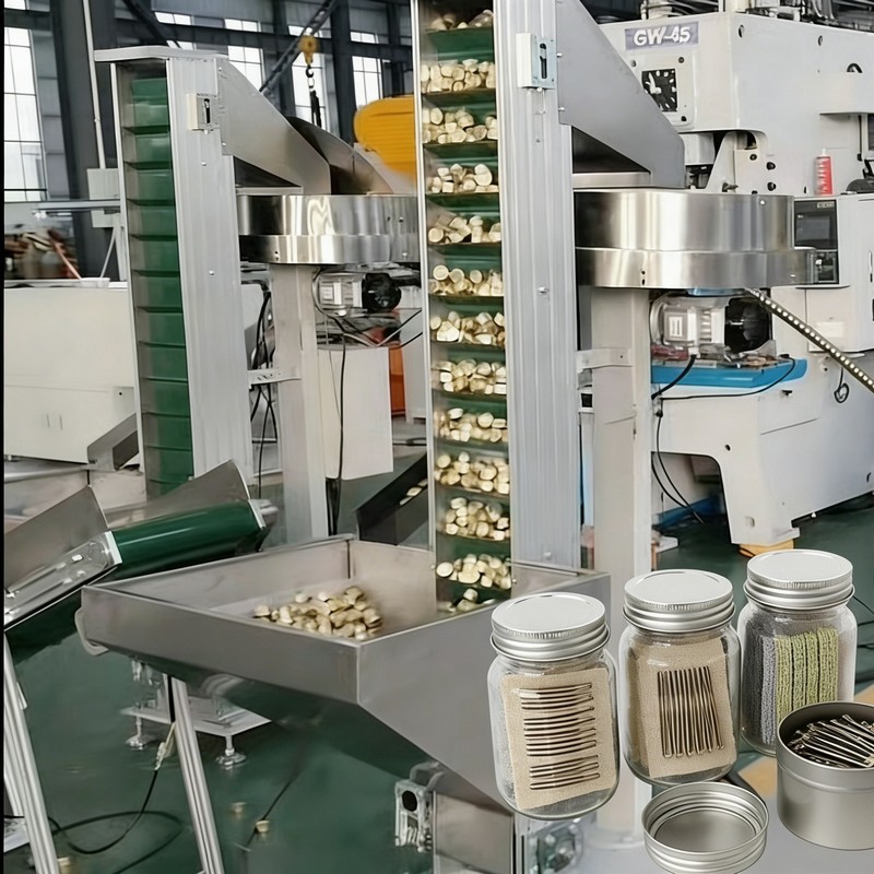 Plaukų klipų sriegiuotų kepurėlių gamybos linija