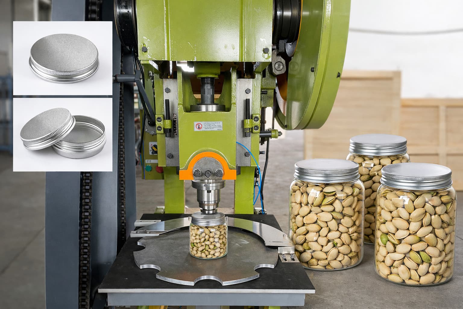 Srieginių dangtelių gamybos linija