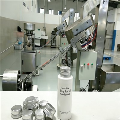 Jautriai galvos odai skirtas specialus kondicionierius su sriegiu dangteliu gamybos linija