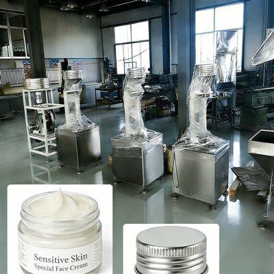 Jautriai odai skirta speciali veido kremo su sriegiu dangteliu gamybos linija